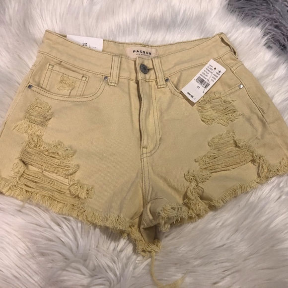 PacSun Pants - Pacsun Yellow Distressed High Waisted Mom Shorts
